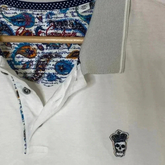 Robert Graham Mens White 100% Cotton Scull Polo Shirt - Picture 2 of 7